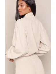 Tall White Zip Up Denim Jacket - 1