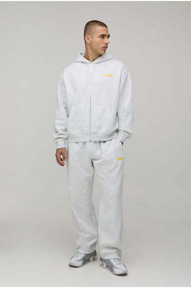 Oversized Boxy Official Zip Through Hooded Tracksuit - grey marl
