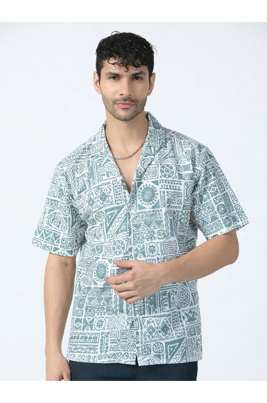 Men Green All Over Print Casual Shirt