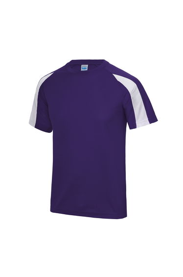 Just Cool Mens Contrast Cool Sports Plain T-Shirt - Purple/Arctic White