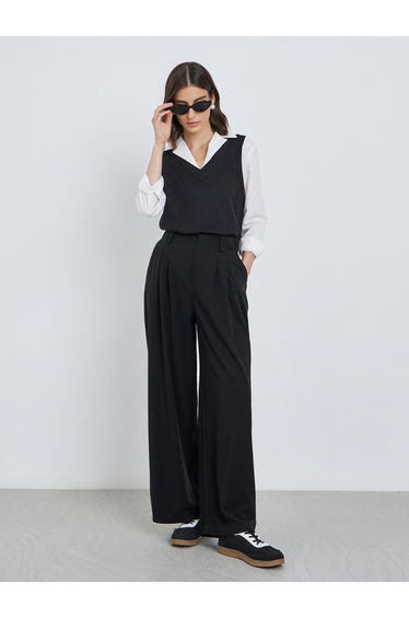 Women Black High Rise Trousers