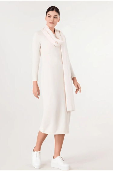 Jersey Dress And Scarf Ensemble - SEASONAL BEIGE