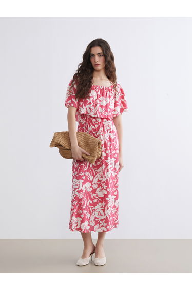 Boat Neck Floral Dress