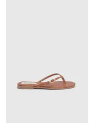 Babs Faux Leather Buckle Detail Flip Flops - 3
