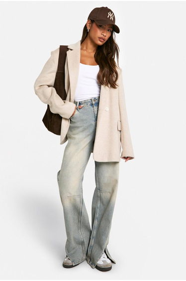 Split Hem Barrel Leg Jeans - vintage blue