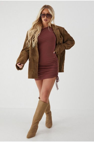 Off Shoulder Ruched Mini Dress