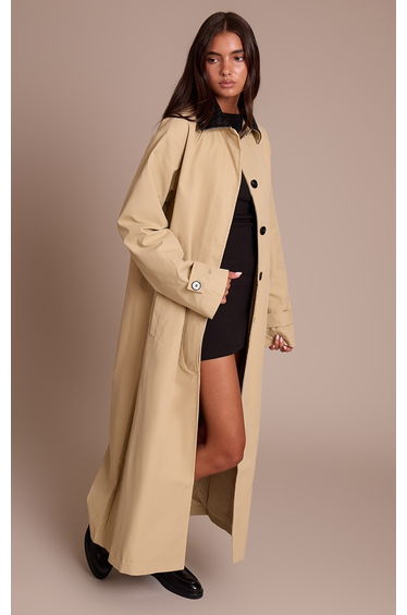 Beige Quilted Collar Maxi Coat