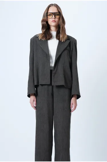 Women's Khaki Single Button Lined Velvet Jacket