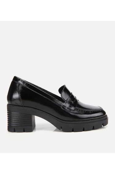 Women's Patent Leather Black Heeled Classic Loafer