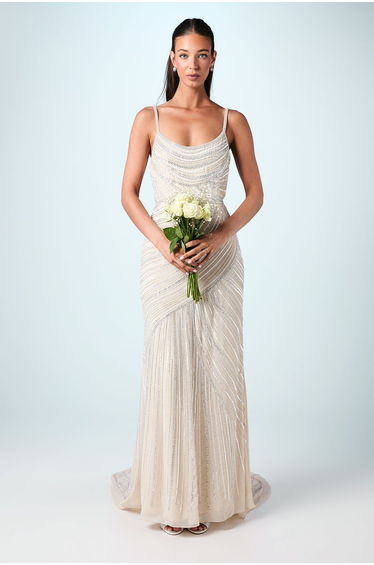 Embellished Strappy Maxi Wedding Dress with Train