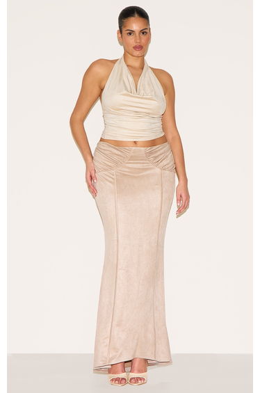 Plus Stone Faux Suede Ruching Waist Detail Maxi Skirt