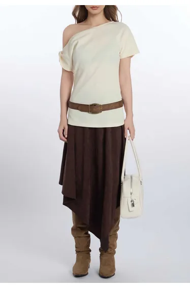 Twisted Side One-Shoulder Waffle Top in Cream for Casual Hangouts & Girls’ Nights