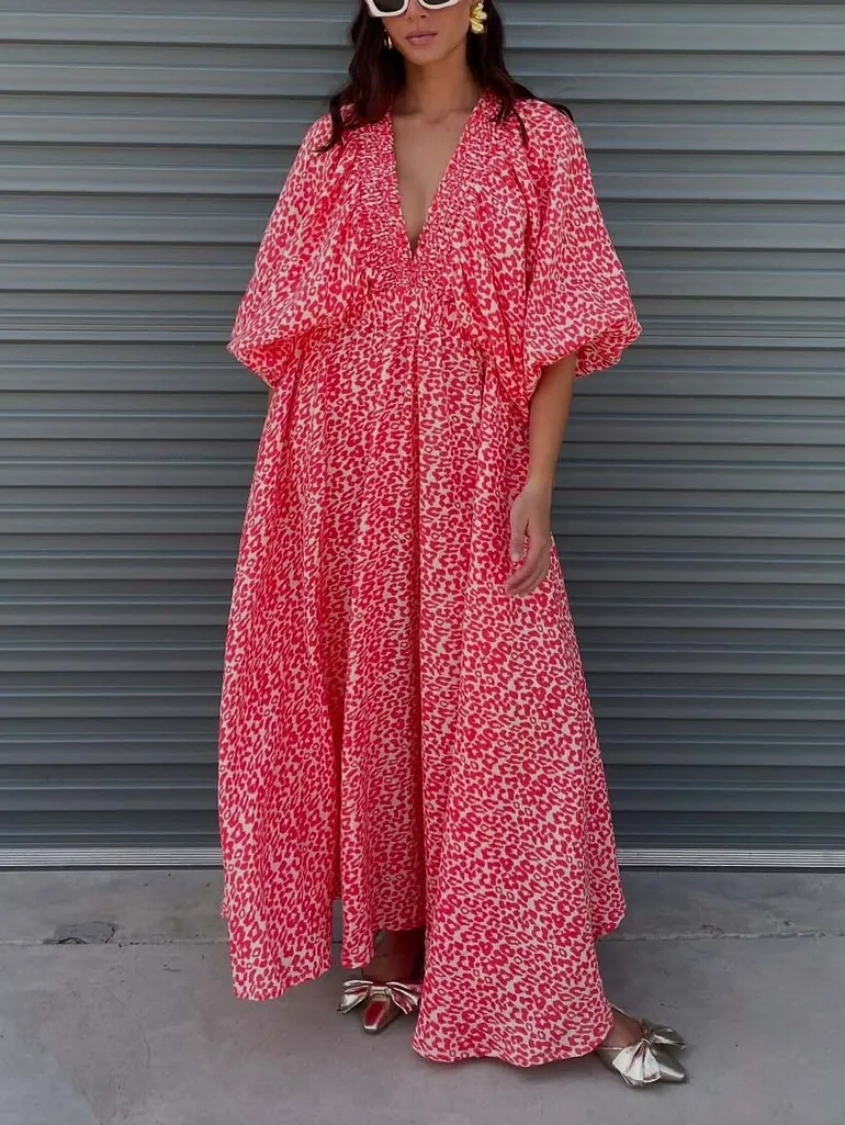 strapless open back dress Dove Maxi Shirt Dress (Red Leopard Floral) | Love Cherish
