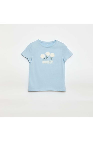 Short-sleeved T-shirt with sequin design BLUE