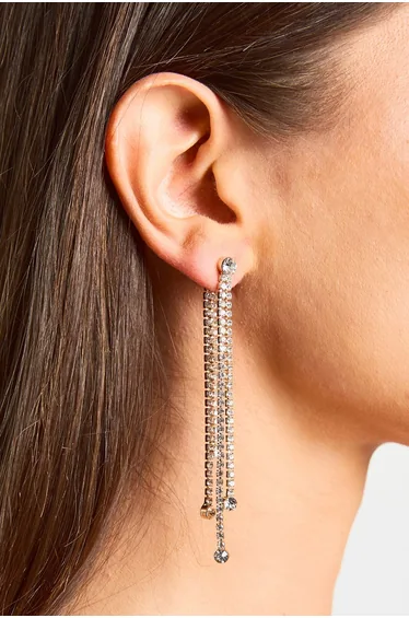 Diamante Fringe Drop Earrings - gold