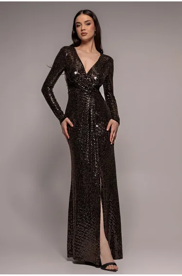 Glitter Lurex Long Sleeve Wrap Maxi Dress - Rose Gold by Goddiva