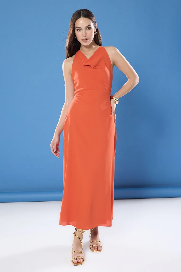 loft tie puff sleeve midi dress in black Vicky
