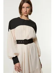 Twill Balloon Sleeve Woven Midi Dress - 1