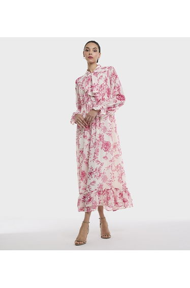 Printed DRESS with Tie Neck