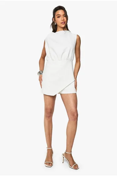 Tailored Wrap Front Playsuit - white