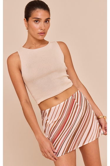 Petite Tan Striped Chiffon Mini Skirt
