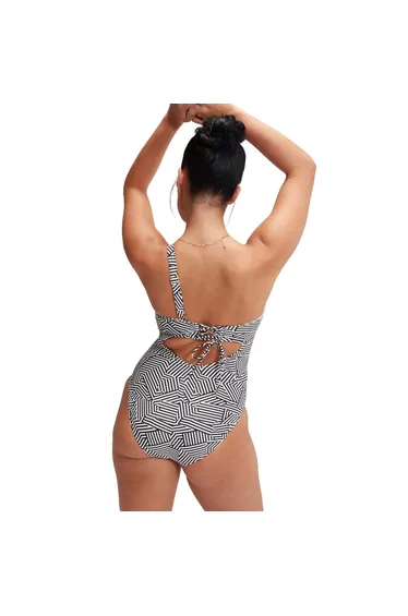 Women's Speedo Shaping Printed Asymmetric Swimsuit in Black