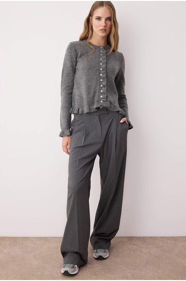 Anthracite Button Detailed Soft Texture Knitted Cardigan