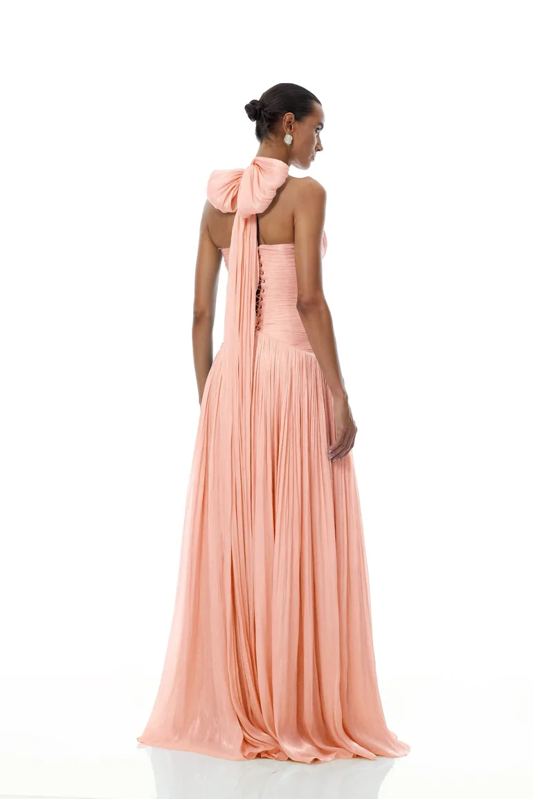 Térébenthine Pink Glossy Gathered Maxi Dress - 1