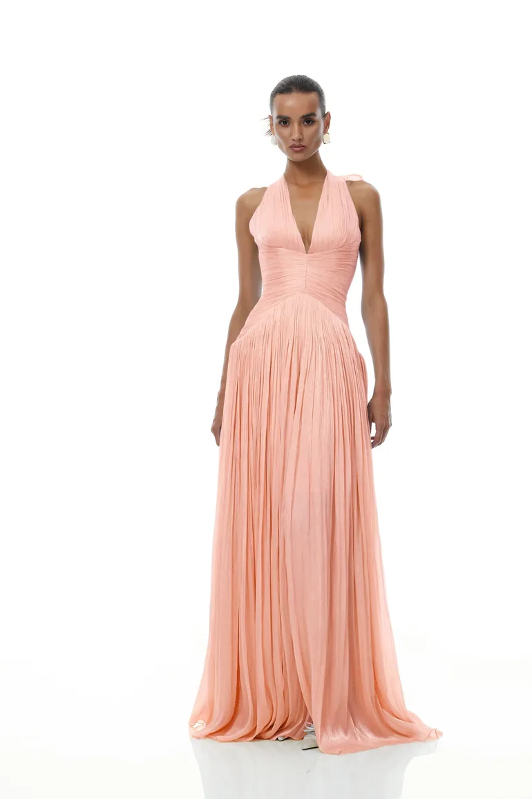 Térébenthine Pink Glossy Gathered Maxi Dress - 8