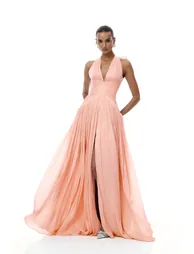 Térébenthine Pink Glossy Gathered Maxi Dress - 7
