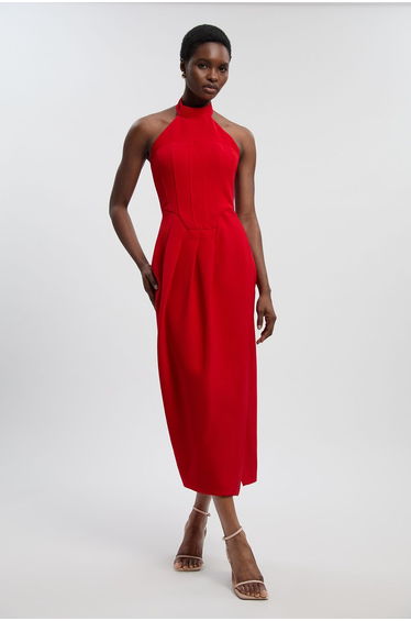 Petite Soft Tailored Halter Neck Midi Dress