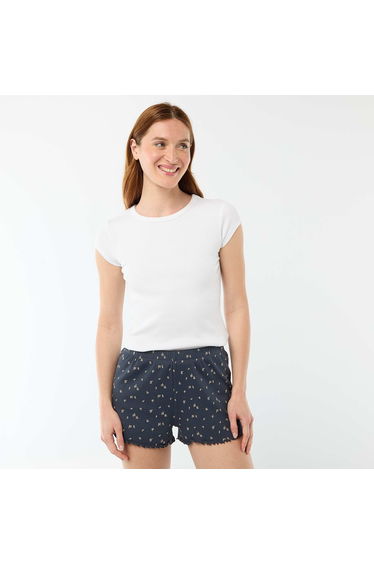 All-over 'flower' print cotton pyjama shorts Navy