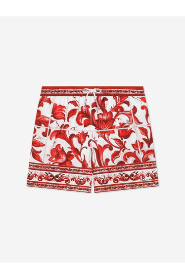 Dolce & Gabbana Boys Majolica Print Swim Shorts in Red