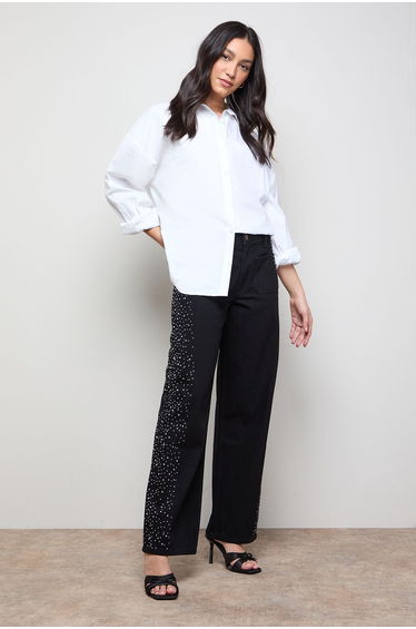 Hotfix Pocket Detail Wide Leg Jean