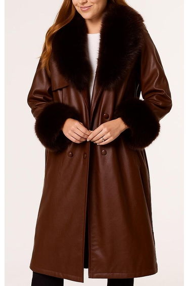 Faux Fur Cuff & Collar Coat