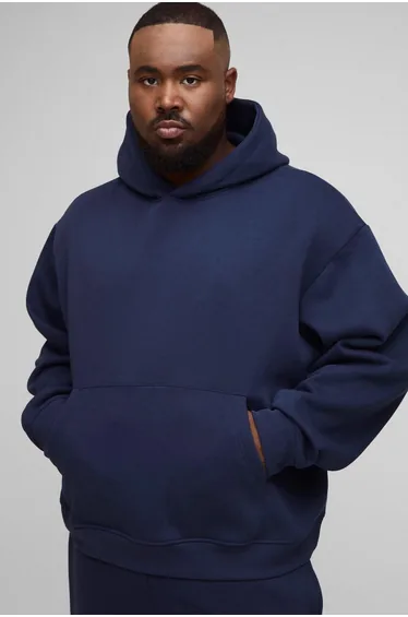 Plus Basic Oversized Boxy Over the Head Hoodie - navy