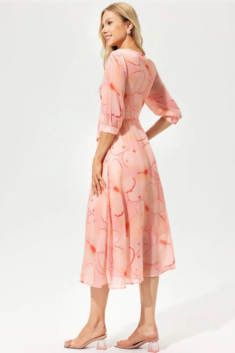 Lilian Printed V-Neck Pleated Midi Dress - 3