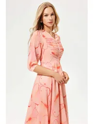 Lilian Printed V-Neck Pleated Midi Dress - 1