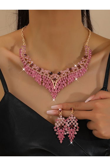 2-Piece Embellished Rhinestone Necklace and Earrings Jewelry Set