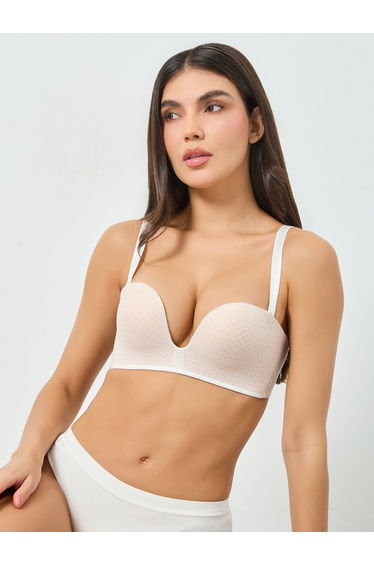 Solid Texture Padded Non Wired Regular Bra with Adjustable Straps