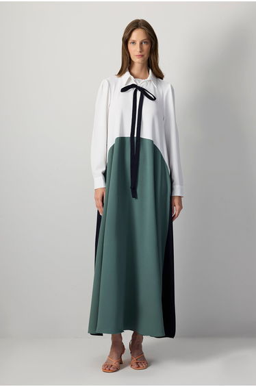 BLOCK COLORED CREPE DRESS