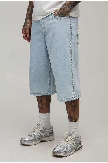 Tall Studded Longline Jorts - light blue