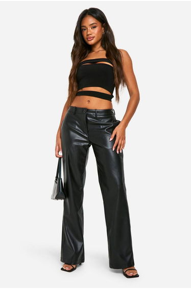 Low Rise Pu Straight Leg Trouser - black