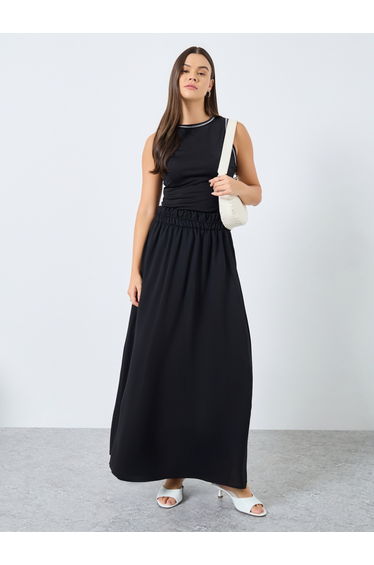 Broad Elasticated Waistband A-Line Maxi Skirt