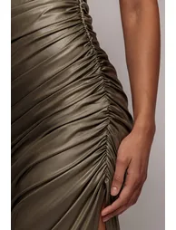 Bandeau Faux Leather Midi Dress - Khaki by Goddiva - 4