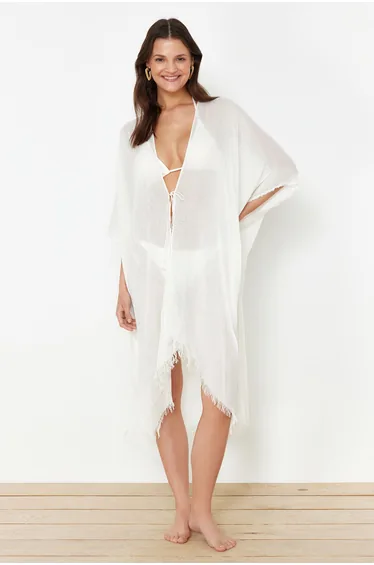  كيمونو قصير بشراشيب - بيج 