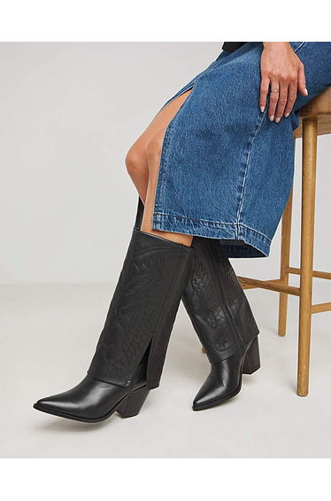 Embroidered Cuff Western Boot Ex Wide