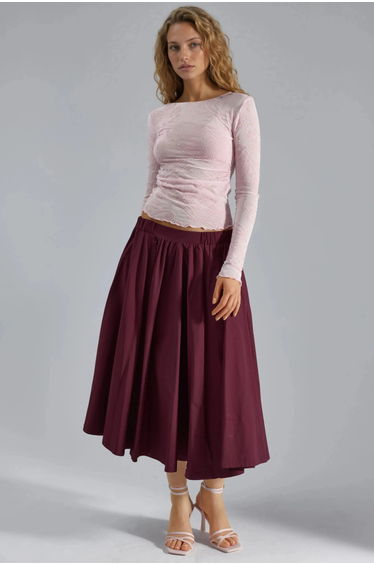 BUSEM Fitted Long Sleeve Patterned Tulle Blouse