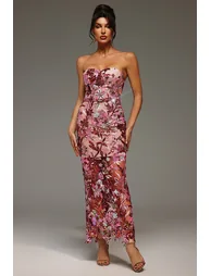 Lilya Off-the-Shoulder Embroidery Sequin Maxi Dress