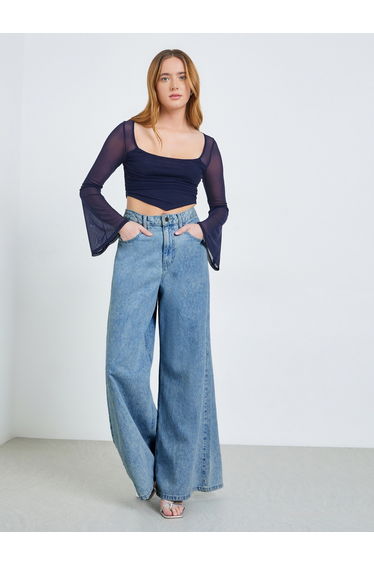 Navy Blue Square Neck Crop Top